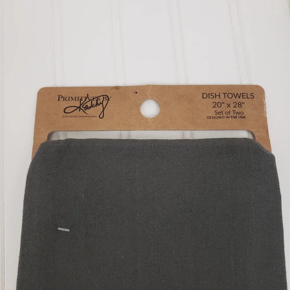 Primitives by Kathy Kitchen Towel Set Cotton County Plaid Gray Yellow NEW